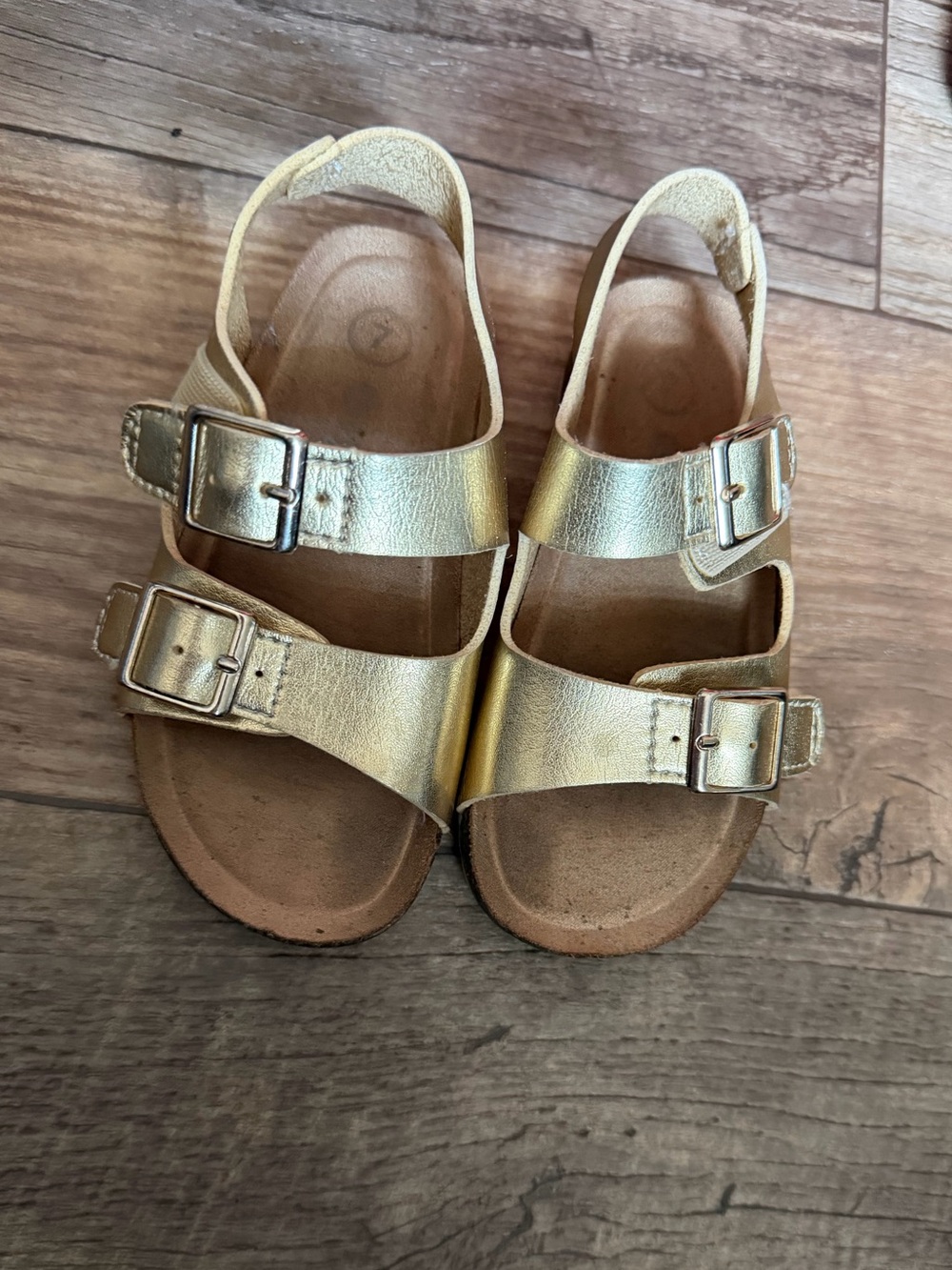 Girls Metallic Gold Double-Strap Buckle Sandals